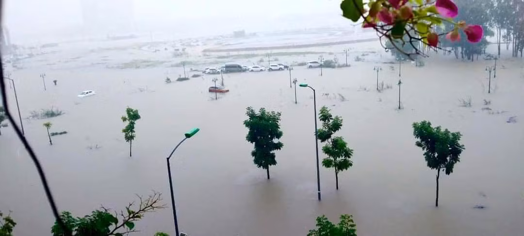 Nhiều xe ô tô tại khu đô thị mới phía Đông Nam TP Huế bị ngập trong lũ.