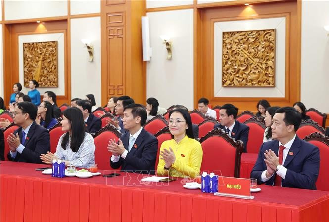 Các đại biểu tham dự. (Ảnh: Thống Nhất/TTXVN) tong-bi-thu-to-lam-cac-dai-bieu-quoc-hoi-tre-phat-huy-vai-tro-lan-toa-3.jpg