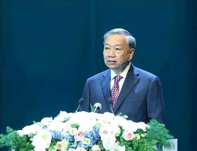Tổng Bí thư Tô Lâm phát biểu tại buổi lễ. (Ảnh: Thống Nhất/TTXVN)
