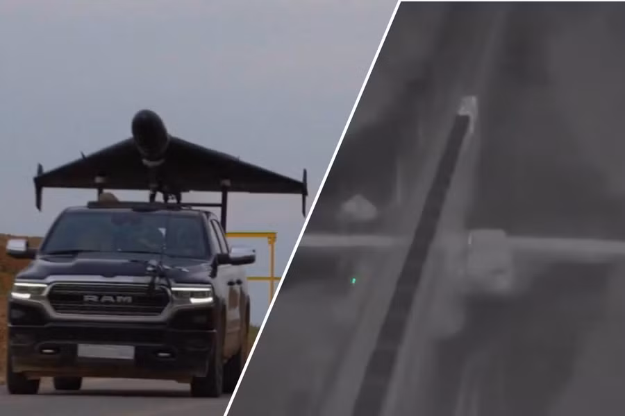 Drone Shahed mới của Nga nhắm vào một đoàn tàu vận tải của Ukraine ở khu vực Chernihiv, tháng 6/2025. Nguồn ảnh: Truyền thông Nga