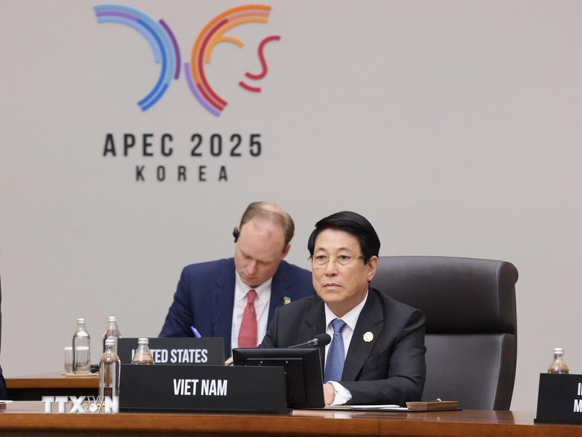 Chủ tịch nước Lương Cường dự Hội nghị Cấp cao Diễn đàn Hợp tác kinh tế châu Á-Thái Bình Dương (APEC) lần thứ 32. (Ảnh: Lâm Khánh/TTXVN)