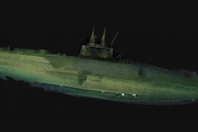 Tái tạo ảnh tàu ngầm USS F-1 trên đáy biển phía tây San Diego, California. Ảnh: Zoe Daheron/Viện Hải dương học Woods Hole