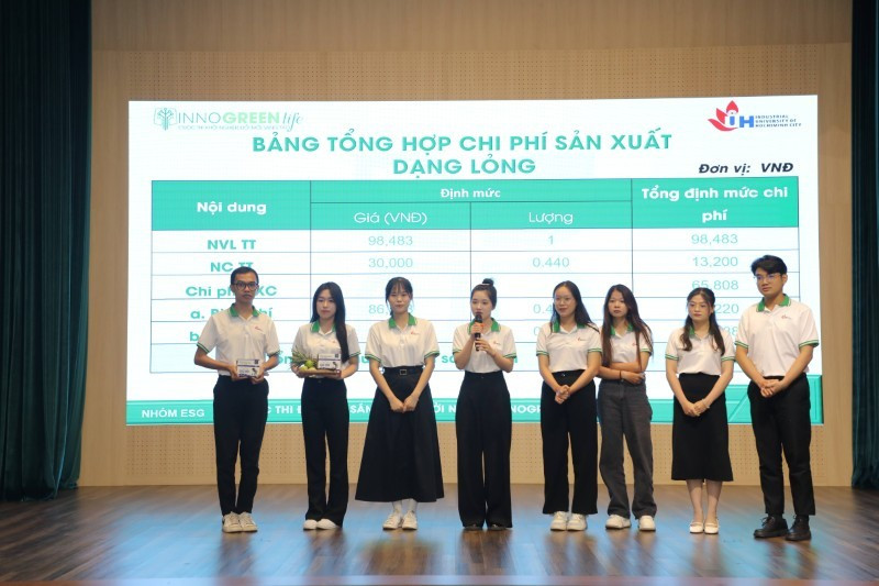 Nhóm sinh viên trình bày dự án “Sản phẩm EcoScaleGen – Nano collagen từ vảy cá lóc ứng dụng công nghệ sinh học xanh”- Dự án đoạt giải Nhì cuộc thi. 6.jpg