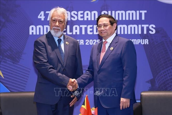 Thủ tướng Phạm Minh Chính gặp Thủ tướng Timor-Leste Xanana Gusmao. Ảnh: Dương Giang/TTXVN thu-tuong-pham-minh-chinh-gap-lanh-dao-cac-nuoc-brunei-darussalam-5.jpg