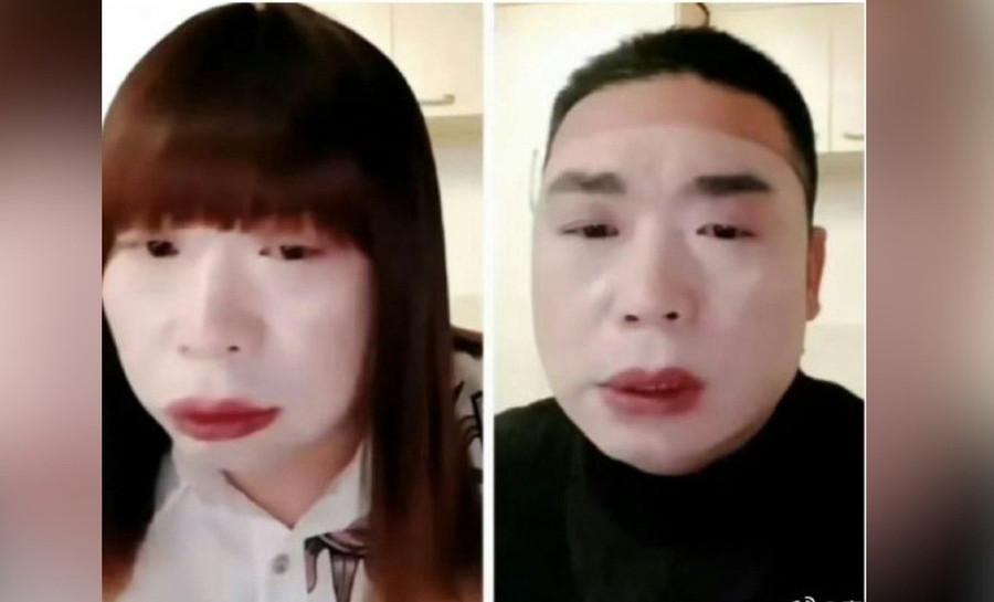 Người đàn ông mặc đồ phụ nữ, họ Jiao, đã bị bắt giữ vì nghi ngờ phát tán tài liệu khiêu dâm. Ảnh: Sina Weibo