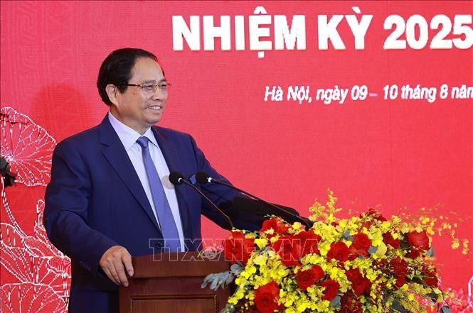 Thủ tướng Phạm Minh Chính đến dự Đại hội đại biểu Đảng bộ Tập đoàn Điện lực Việt Nam lần thứ IV, nhiệm kỳ 2025 - 2030. (Ảnh: Dương Giang/TTXVN)