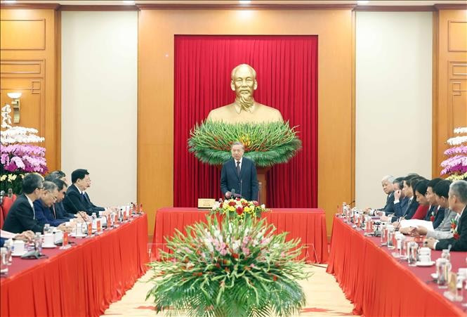 Tổng Bí thư Tô Lâm phát biểu. Ảnh: Thống Nhất/TTXVN tong-bi-thu-to-lam-gap-mat-nong-dan-xuat-sac-nha-khoa-hoc-cua-nha-nong-nam-2025-7.jpg