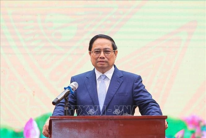 Thủ tướng Phạm Minh Chính phát biểu chỉ đạo. (Ảnh: Hoàng Hiếu/TTXVN) trao-quyet-dinh-bo-nhiem-quyen-bo-truong-bo-nong-nghiep-va-moi-truong-5.jpg