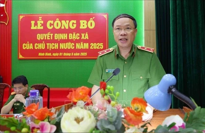 Trung tướng Nguyễn Văn Phục - Cục trưởng Cục Cảnh sát quản lý tạm giữ, tạm giam và thi hành án hình sự tại cộng đồng (Bộ Công an) phát biểu tại Trại giam Ninh Khánh (Ninh Bình). 