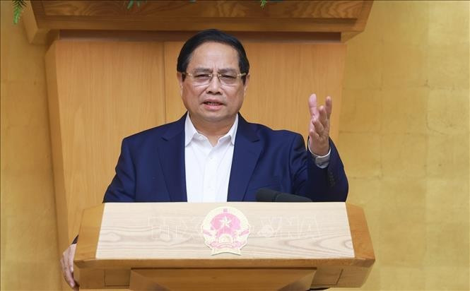 Thủ tướng Phạm Minh Chính chủ trì Phiên họp Chính phủ thường kỳ tháng 3 năm 2025. Ảnh: Dương Giang/TTXVN 