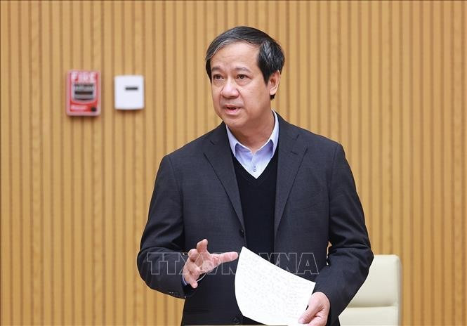 Bộ trưởng Bộ Giáo dục và Đào tạo Nguyễn Kim Sơn phát biểu. (Ảnh: Dương Giang/TTXVN) thu-tuong-quyet-liet-trien-khai-dong-bo-hieu-qua-cac-nhiem-vu-giai-phap-de-ra-4.jpg