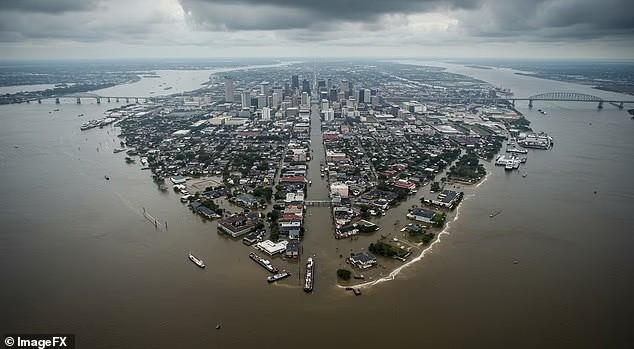 Nếu Trái Đất quay nhanh hơn chỉ 1,6km/h, mực nước biển sẽ dâng cao vài cm gần đường xích đạo. Điều này có thể dẫn đến lũ lụt trên diện rộng ở các thành phố thấp như New Orleans (hình ảnh minh họa của AI) trai-dat-quay-nhanh-hon-dau-hieu-tan-the-bat-dau-tu-nhung-ngay-ngan-nhat-3.jpg