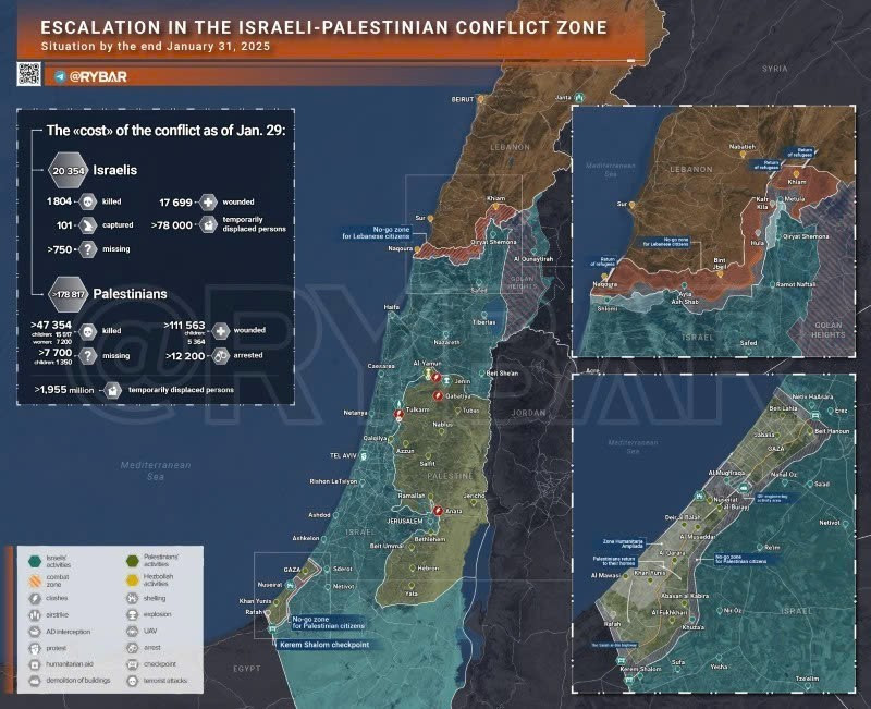 Bản đồ xung đột Israel-Hamas ngày 31/01/2025. (Ảnh: Rybar) iran-canh-bao-se-phan-ung-quyet-liet-truoc-sai-lam-lich-su-cua-my.jpg