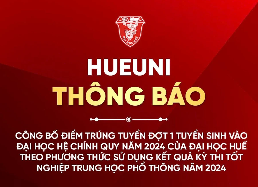 Đại học Huế (HUEUNI) công bố điểm trúng tuyển đợt 1 vào đại học hệ chính quy theo phương thức sử dụng kết quả Kỳ thi tốt nghiệp THPT năm học 2024. (Ảnh: ĐHH).