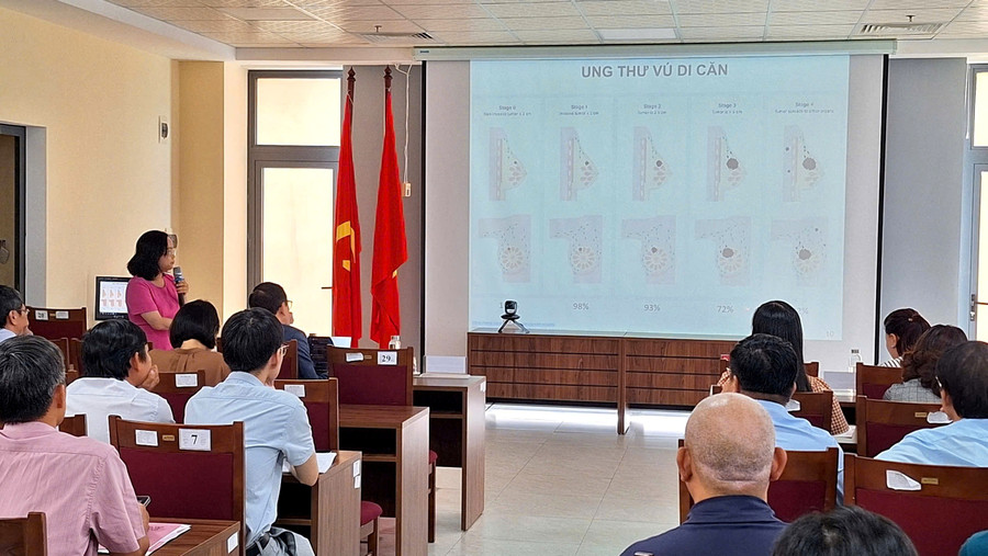 Tập huấn “Nâng cao năng lực cho nhân viên y tế tuyến ban đầu, cơ bản về chăm sóc và điều trị ung thư vú di căn" do Trường Đại học Y - Dược, Đại học Huế tổ chức. (Ảnh: Đại Dương)