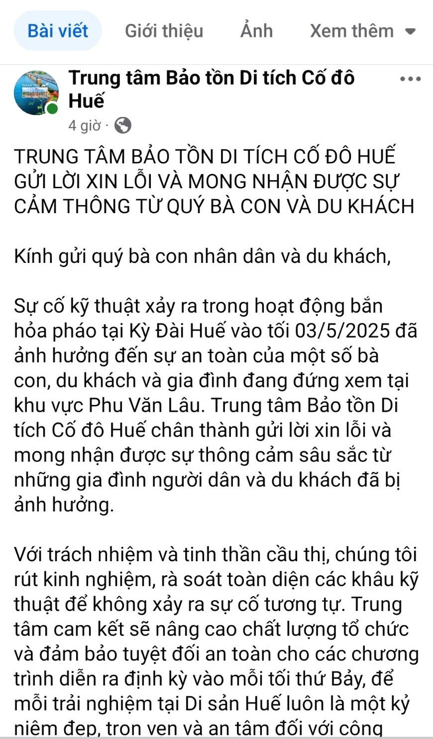 Lời xin lỗi của Trung tâm Bảo tồn Di tích Cố đô Huế trên Fanpage. z6573042453413-9429f62b072479b1c9e2b10186b27980.jpg