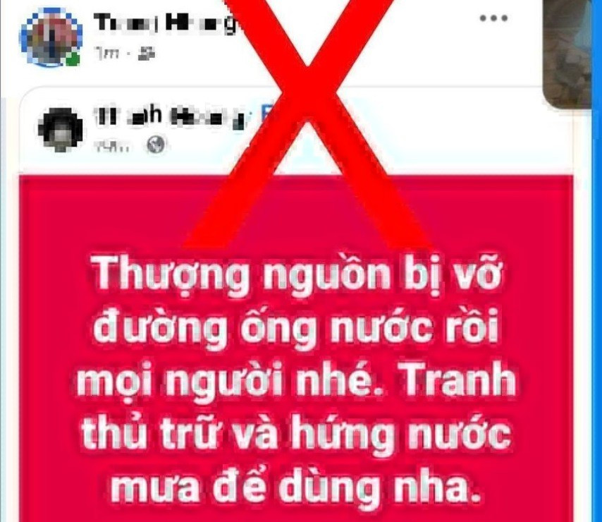 Thông tin về vỡ ống nước ở thượng nguồn, mất nước sinh hoạt tại TP Huế là sai sự thật.