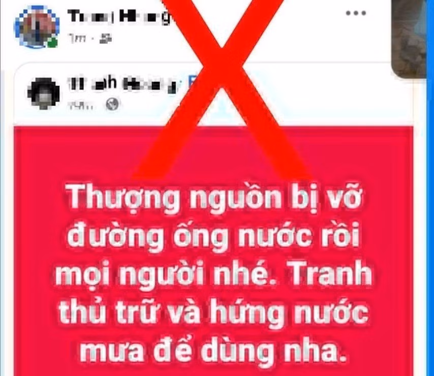 Thông tin về vỡ ống nước ở thượng nguồn, mất nước sinh hoạt tại TP Huế là sai sự thật.