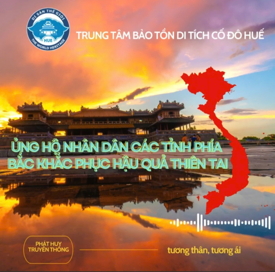 Trung tâm Bảo tồn Di tích Cố đô Huế ủng hộ gần 200 triệu đồng đến đồng bào miền Bắc gặp khó khăn sau bão lũ.