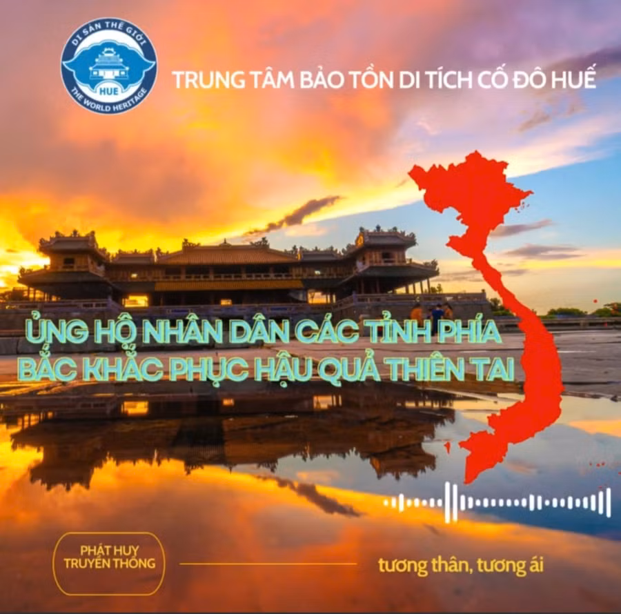 Trung tâm Bảo tồn Di tích Cố đô Huế ủng hộ gần 200 triệu đồng đến đồng bào miền Bắc gặp khó khăn sau bão lũ.