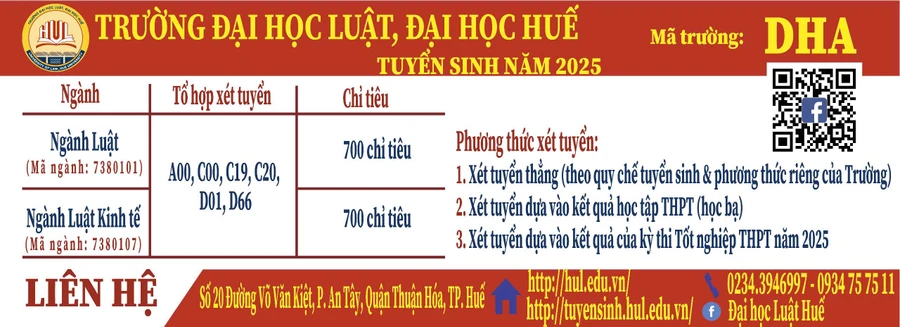 Trường Đại học Luật, Đại học Huế thông tin tuyển sinh dự kiến năm 2025