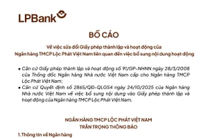 Ngân hàng TMCP Lộc Phát Việt Nam thông báo bổ sung nội dung hoạt động