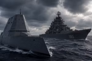 Tàu Đô đốc Nakhimov của Nga vượt qua khu trục hạm Zumwalt từ Mỹ