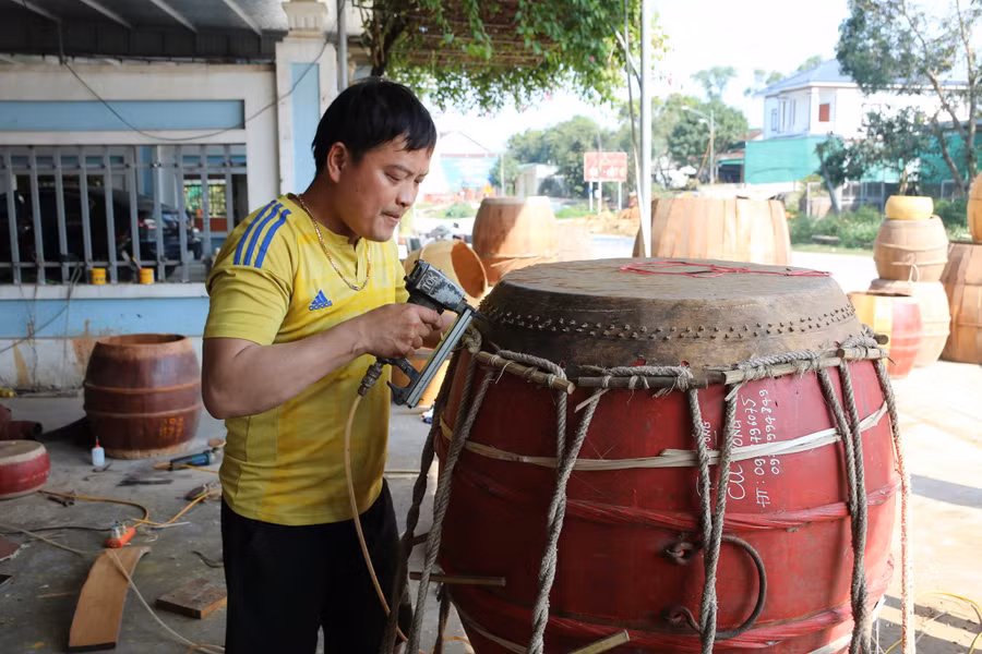 Xưởng làm trống ở xã Đại Đồng, Nghệ An. (Ảnh: Phạm Tâm)