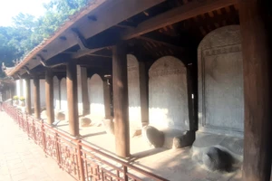 Khoa Bính Dần (1746), Đào Vũ Thường tham gia ứng thí đỗ Đệ tam giáp Tiến sĩ xuất thân, được vua ban mũ áo, cờ biển, khắc tên trên văn bia. Ảnh: Trần Siêu