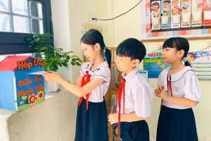 Học sinh Trường Tiểu học Hoàng Văn Thụ, phường Hải Châu, TP Đà Nẵng bày tỏ mong muốn, góp ý với nhà trường qua hộp thư Điều em muốn nói. Ảnh: NTCC
