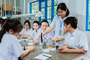 Giảng viên Trường Đại học Nha Trang (Khánh Hòa) hướng dẫn sinh viên thực hành. Ảnh: ITN