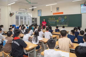 Một tiết học của cô trò Trường THCS Ngọc Lâm (quận Long Biên, Hà Nội). Ảnh: NTCC