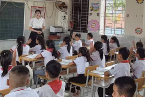 Cô Vũ Ngọc Lan luôn chú trọng ứng dụng công nghệ thông tin vào giảng dạy. Ảnh: NVCC