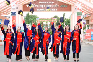 Sinh viên Trường Đại học Cửu Long trong ngày tốt nghiệp. Ảnh: Q. Ngữ