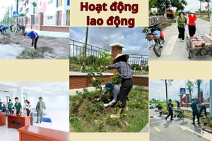 Hoạt động tổng vệ sinh tại Trường Mầm non Bắc Từ Liêm có sự tham gia của nhiều lực lượng. Ảnh: TG