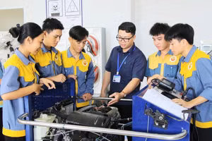 Sinh viên Trường Cao đẳng Kiên Giang (An Giang) trong giờ thực hành.