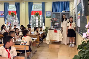 Học sinh Trường Tiểu học Chu Văn An (Đại Thanh, Hà Nội) trình bày ý kiến trong tiết học. Ảnh: NTCC