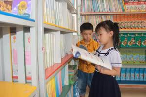 Tiết học thư viện của học sinh Trường Tiểu học Thạch Đài (phường Hà Huy Tập, Hà Tĩnh). Ảnh: Hồ Phương