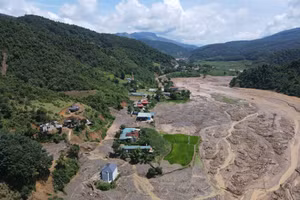 Hình ảnh từ trên cao ở xã Mường Pồn, huyện Điện Biên, tỉnh Điện Biên sau khi bị lũ quét. Ảnh: VPTB