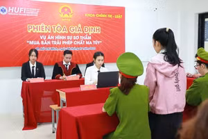 Sinh viên ngành Luật - Trường Đại học Công Thương TPHCM thực hành phiên tòa giả định. Ảnh: HUIT