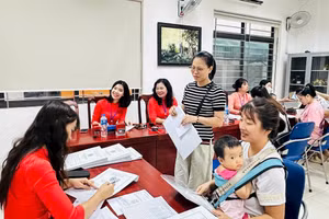 Tuyển sinh vào lớp 1 tại Trường Tiểu học Thành Công B (Ba Đình, Hà Nội). Ảnh: NTCC