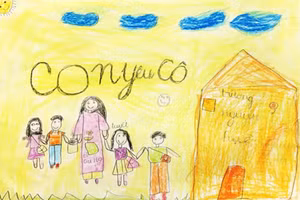 Bức tranh em Ánh Tuyết tặng cô giáo Nguyễn Trần Phương Dung và các bạn trong lớp. Ảnh: NVCC