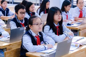 Học sinh Trường THCS Giảng Võ (Hà Nội). Ảnh: Đăng Chung