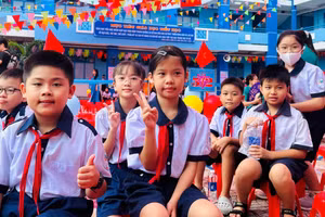 Học sinh Trường Tiểu học Nguyễn Thanh Tuyền (Tân Sơn Hòa, TPHCM) trong ngày khai giảng năm học mới. Ảnh: MA