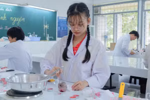 Sinh viên Trường Đại học Khoa học Tự nhiên (Đại học Quốc gia TPHCM) tại phòng thí nghiệm. Ảnh: L.N