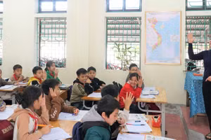 Trường Tiểu học Hoàng Trù (Nam Đàn, Nghệ An) dạy học theo số giáo viên biên chế hiện có.