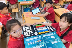 Giờ học tiếng Anh thông qua STEM của học sinh Trường Tiểu học Nguyễn Du (Hà Nội). Ảnh minh họa: INT