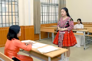 Thí sinh thi năng khiếu trong kỳ tuyển sinh vào Trường Cao đẳng Sư phạm Trung ương.