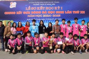 Cô, trò Trường THCS Lê Ngọc Hân (Hai Bà Trưng, Hà Nội) trong ngày sơ kết học kỳ I với lễ trao giải Bóng đá học sinh lần thứ XII.