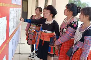 Cử tri ở xã Trung Lý (Thanh Hóa) tìm hiểu về người ứng cử đại biểu Quốc hội và HĐND các cấp tại điểm niêm yết danh sách.